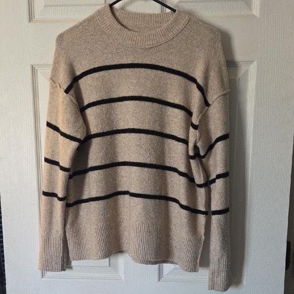aerie Other - aerie Cream and Black Striped Crewneck Sweater